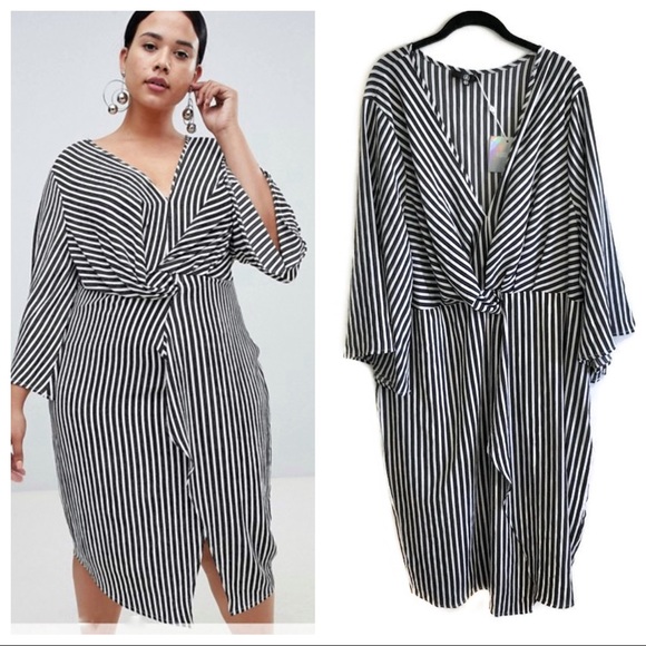 Missguided Dresses & Skirts - NWT Missguided curve wrap front midi stripe dress